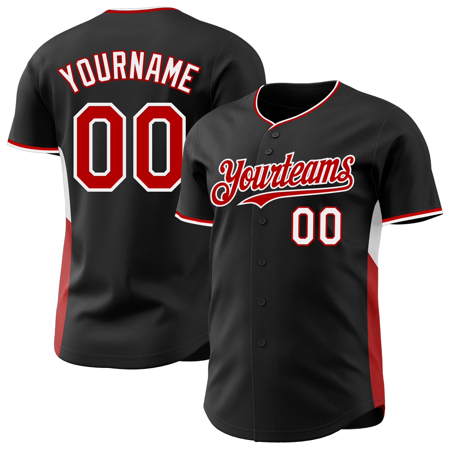 Custom Black Red-White Classic Color Block Side Panel Stripe Authentic Baseball Jersey