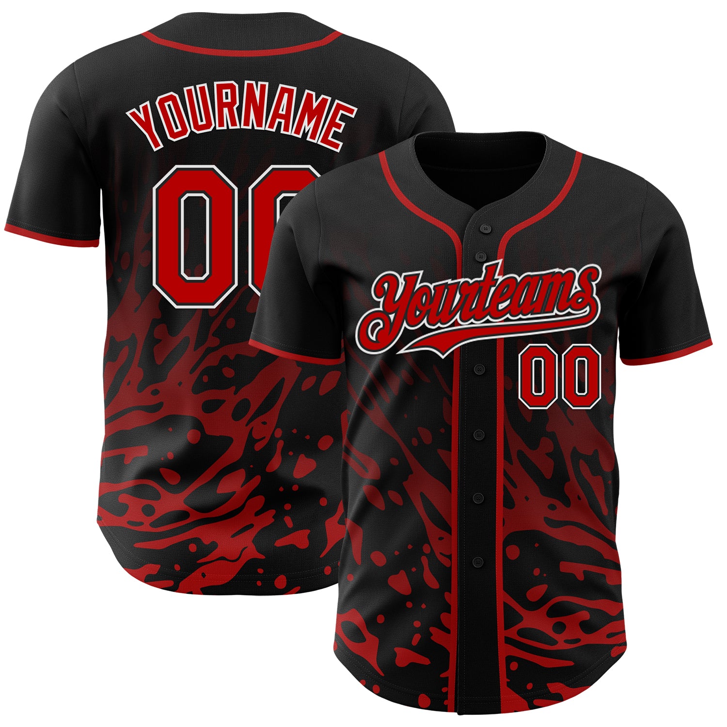 Custom Black Red-White Fluid Liquid Wave Splatter Authentic Baseball Jersey