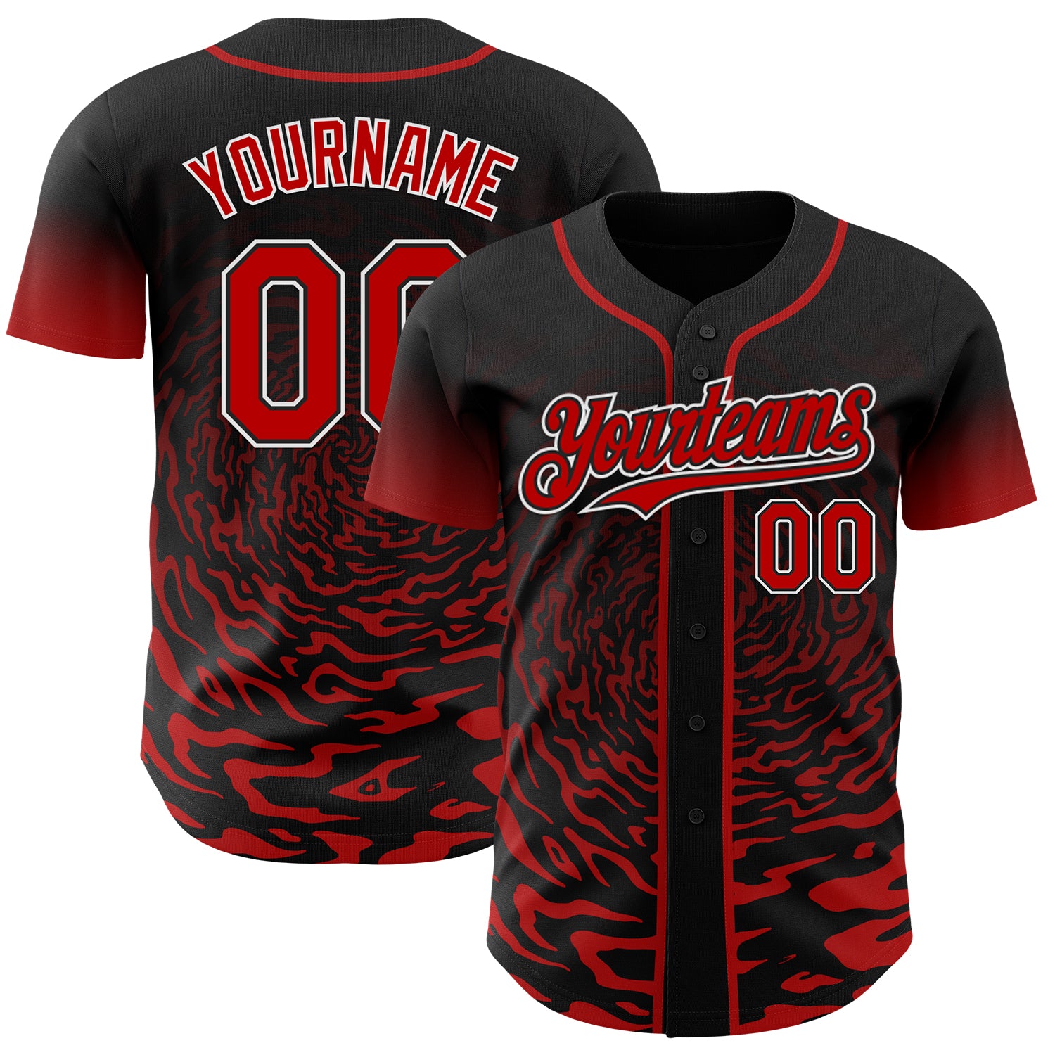 Custom Black Red-White Fluid Wave Splatter Gradient Authentic Baseball Jersey