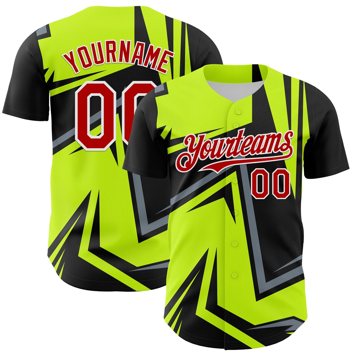 Custom Black Red White-Green 3D Pattern Design Car Racing Formula Auto Motorsport Authentic Baseball Jersey