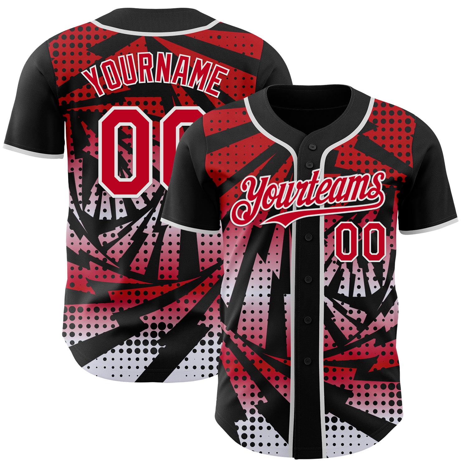 Custom Black Red-White Lightning Gradient Dot Authentic Baseball Jersey