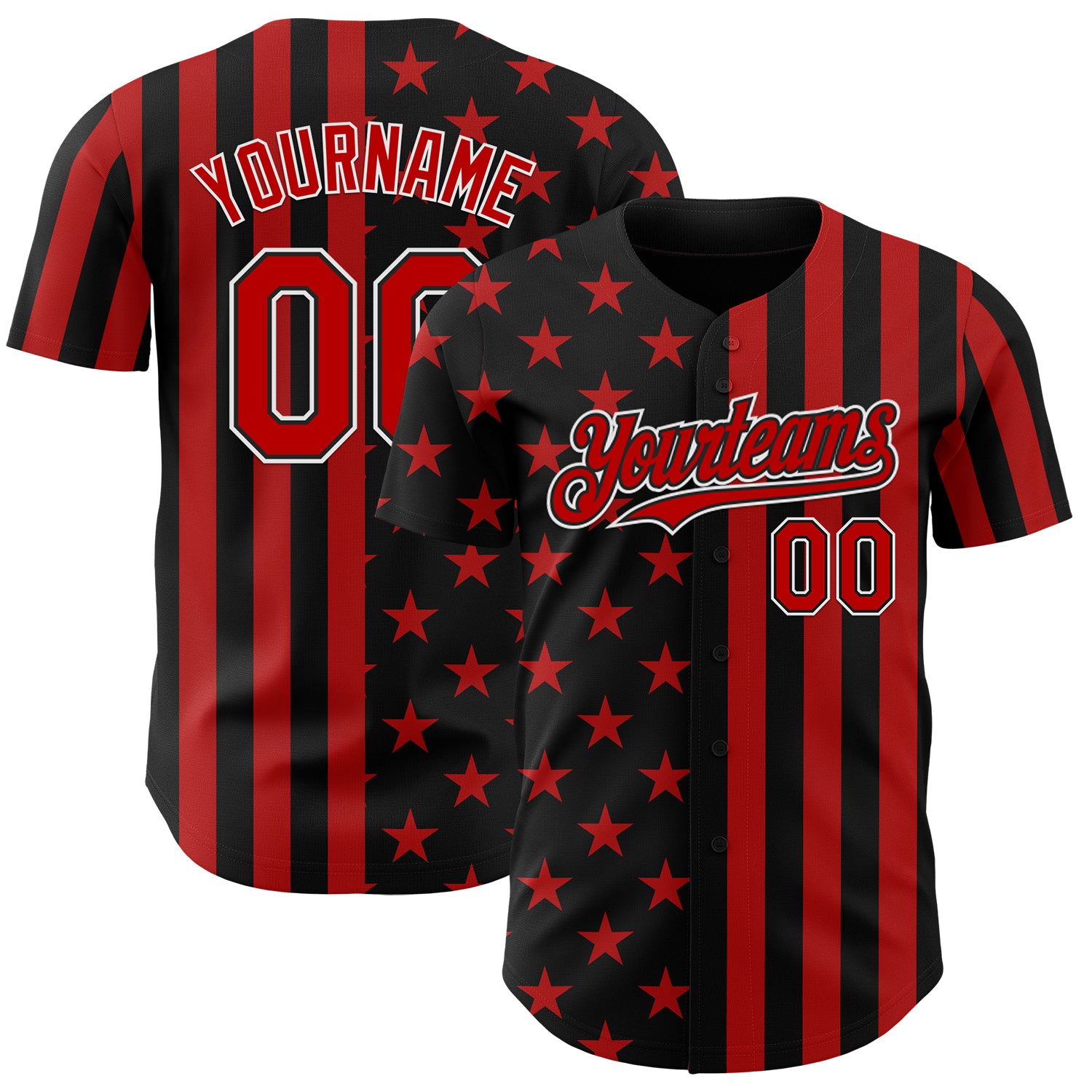 Custom Black Red-White USA Flag Patriotic Split Stars and Stripes Authentic Baseball Jersey
