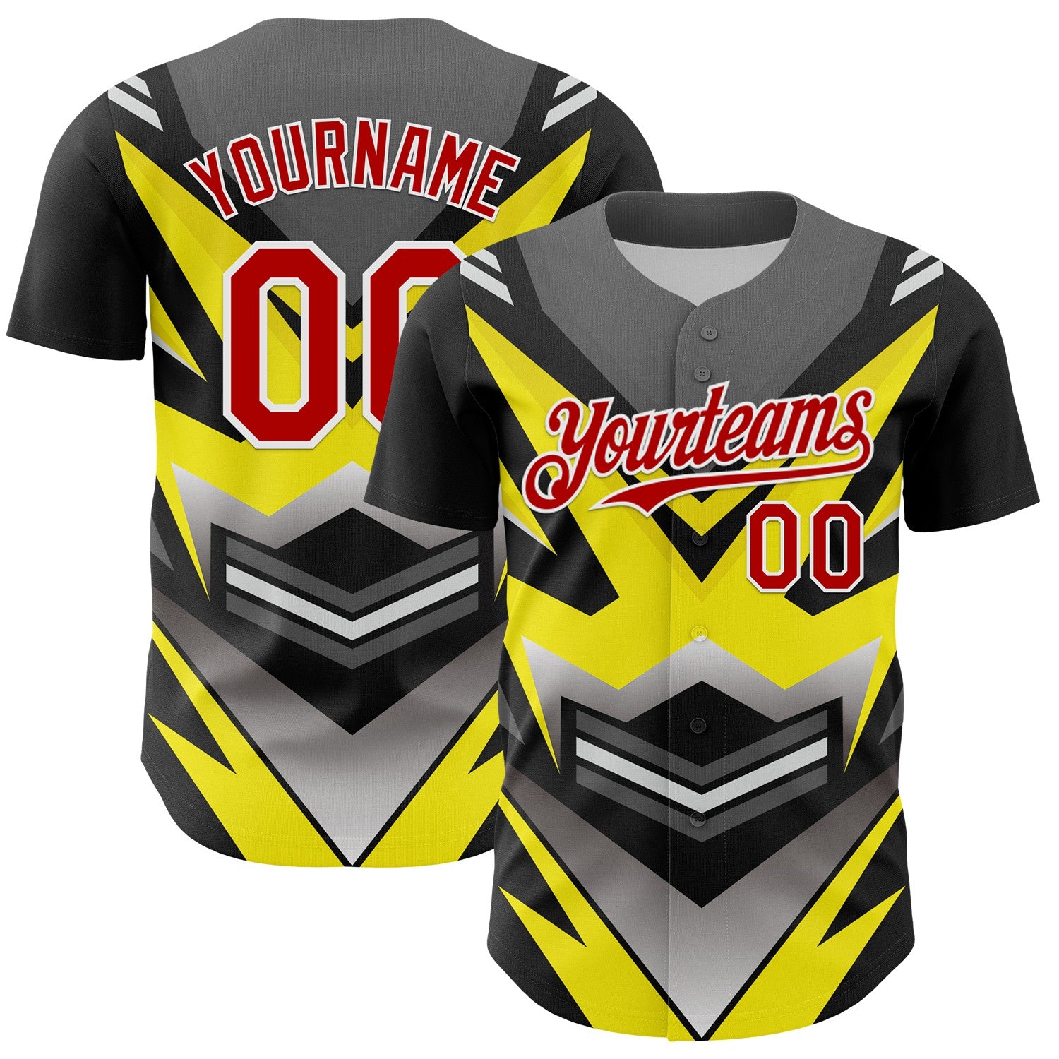 Custom Black Red White-Yellow 3D Pattern Design Car Racing Formula Auto Motorsport Authentic Baseball Jersey