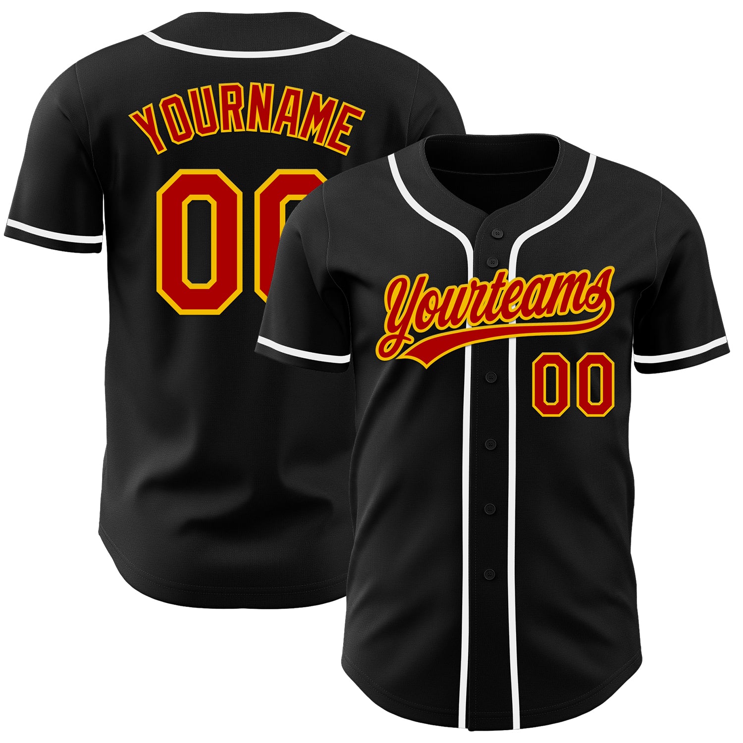 Custom Black Red-Yellow Authentic Baseball Jersey