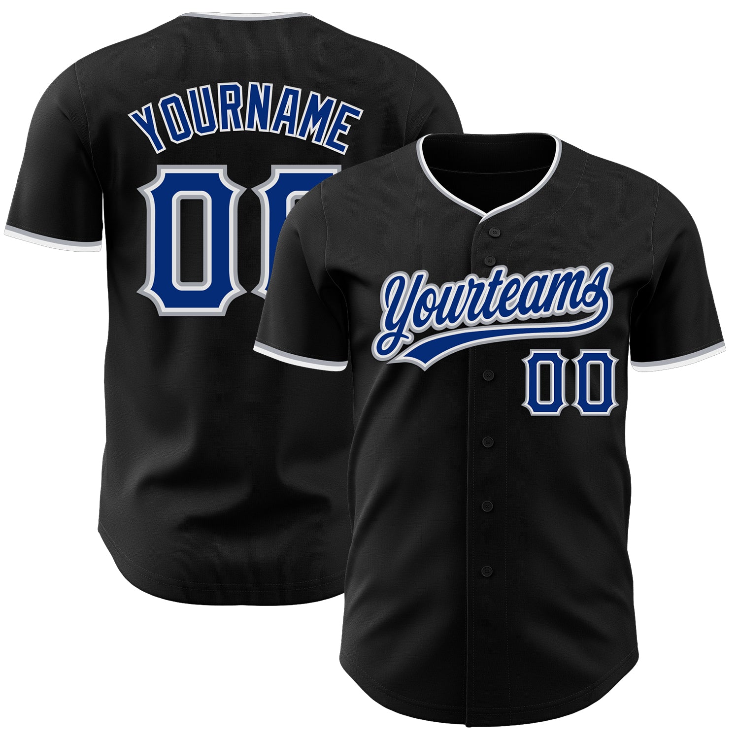 Custom Black Royal Gray-White Authentic Baseball Jersey