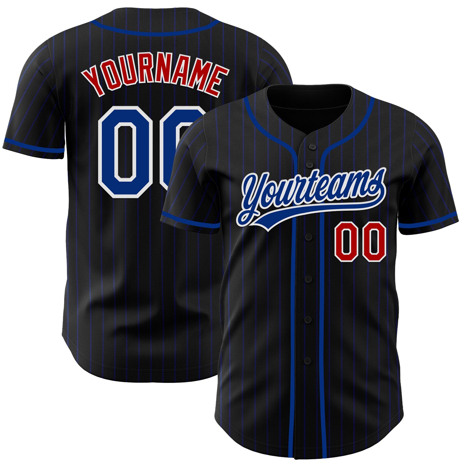 Custom Black Royal Pinstripe Royal Red-White Authentic Baseball Jersey