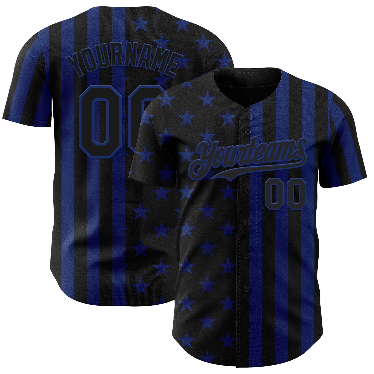 Custom Black-Royal USA Flag Patriotic Split Stars and Stripes Authentic Baseball Jersey