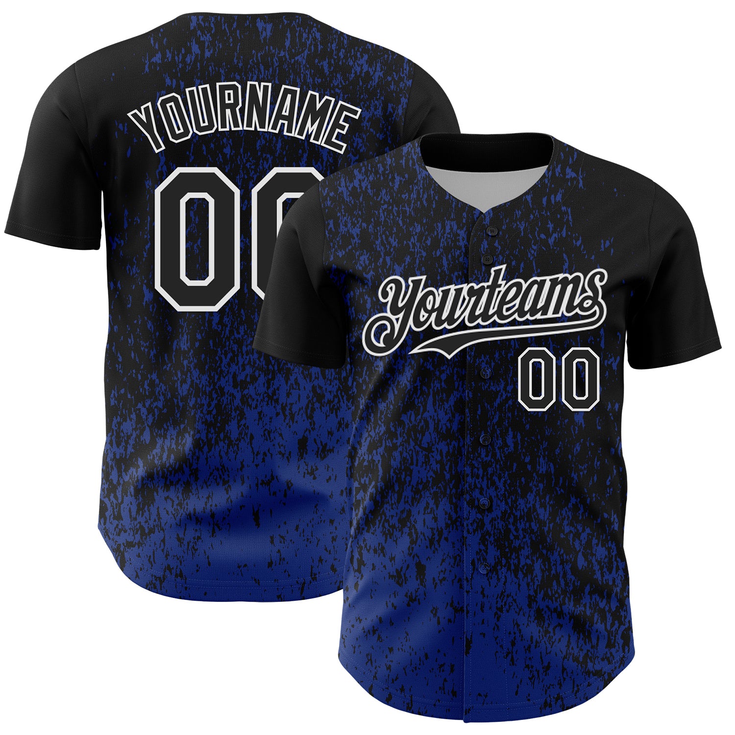 Custom Black Royal-White 3D Pattern Design Abstract Fragment Splatter Authentic Baseball Jersey