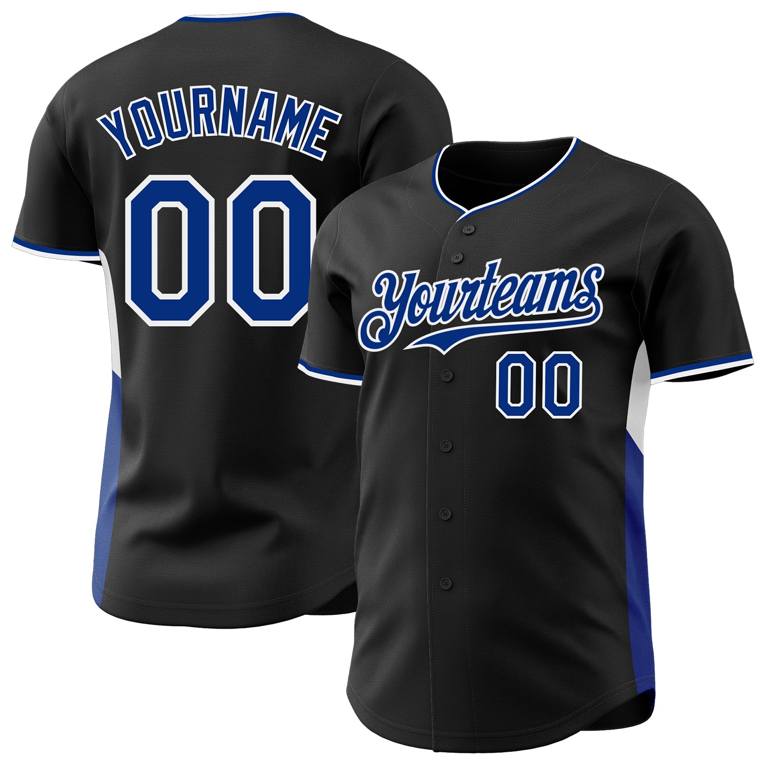 Custom Black Royal-White Classic Color Block Side Panel Stripe Authentic Baseball Jersey