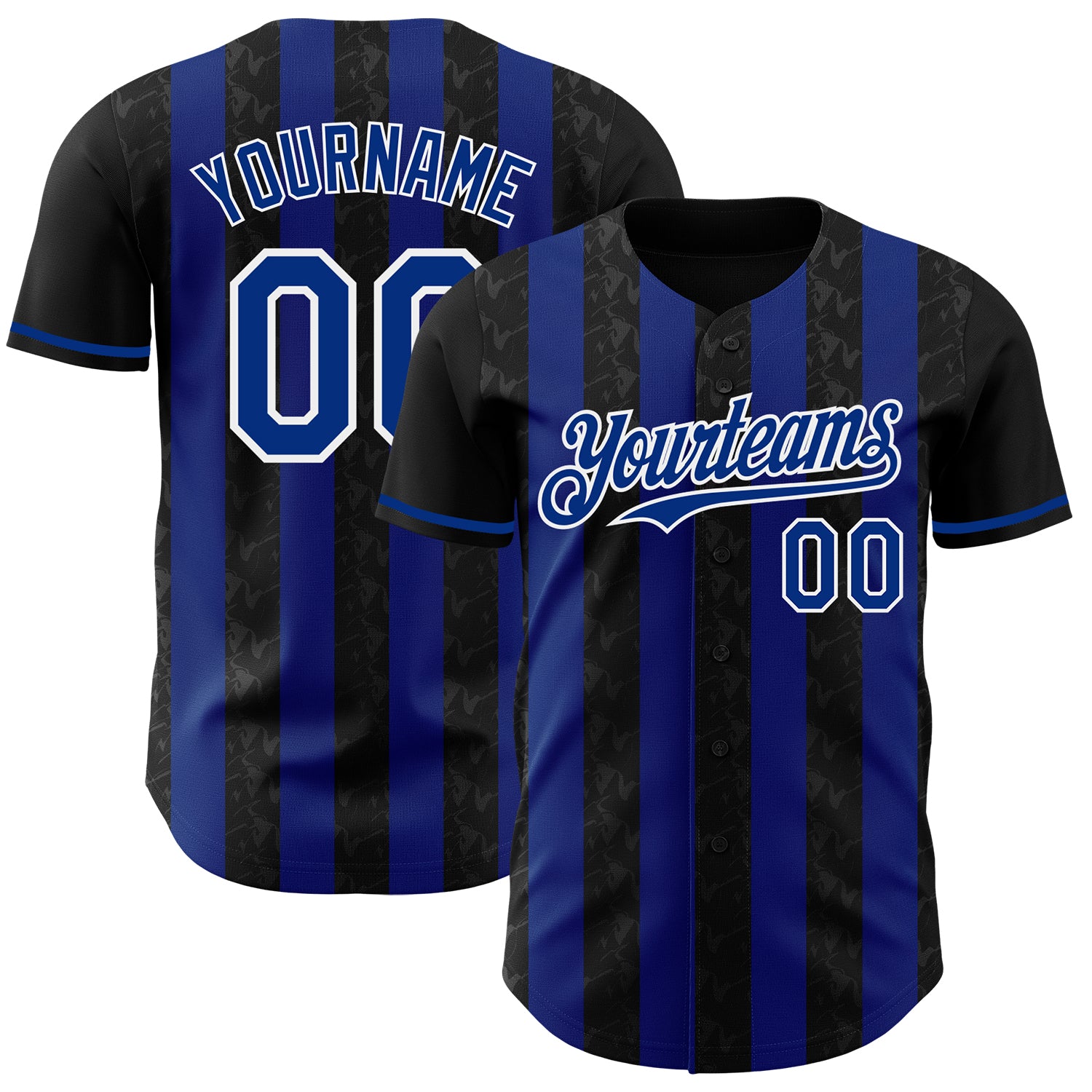 Custom Black Royal-White Classic Vertical Stripe Fluid Liquid Texture Authentic Baseball Jersey