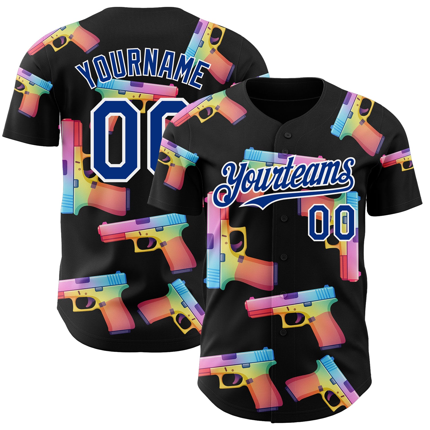 Custom Black Royal-White Colorful Firepower 3D Pattern Design Authentic Baseball Jersey