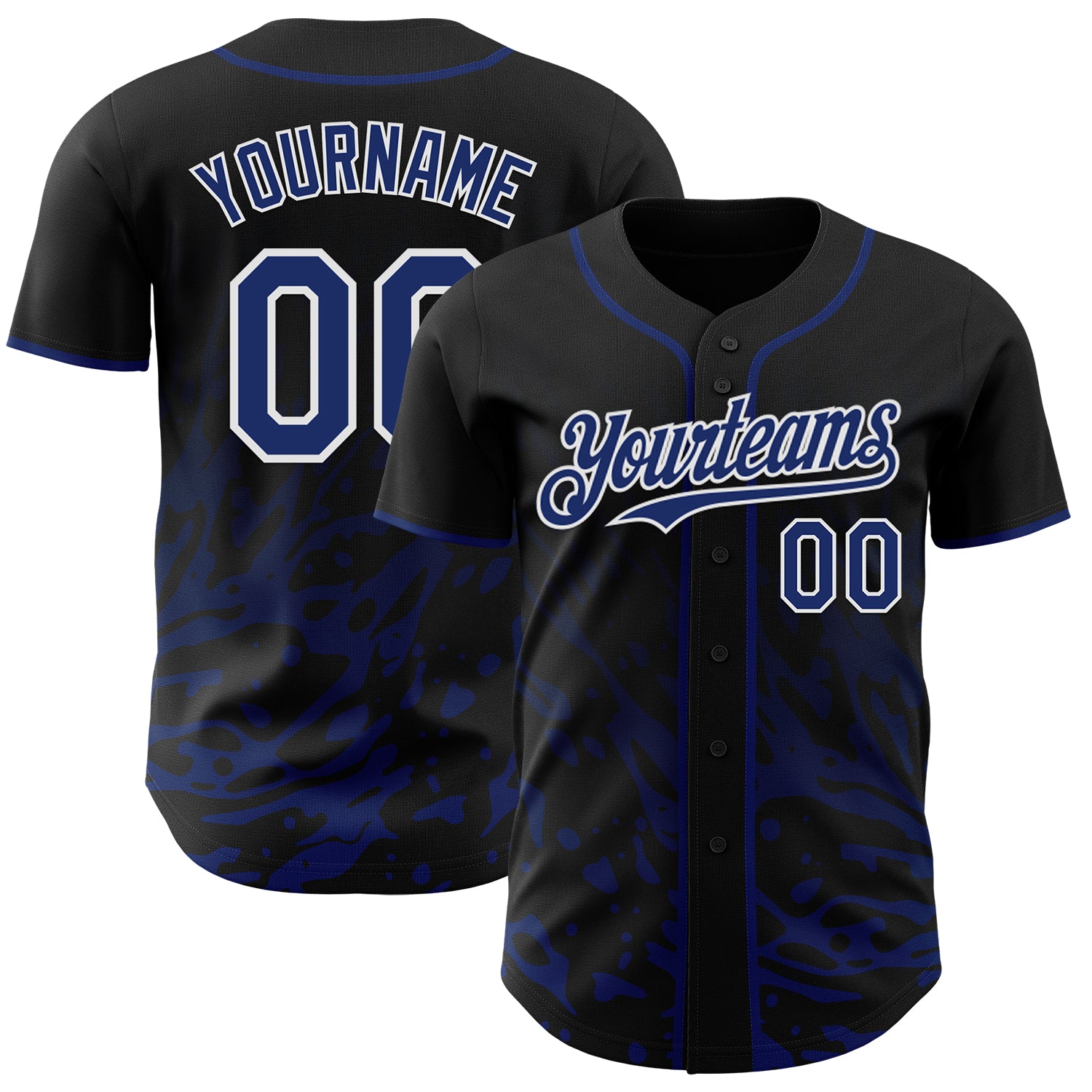 Custom Black Royal-White Fluid Liquid Wave Splatter Authentic Baseball Jersey
