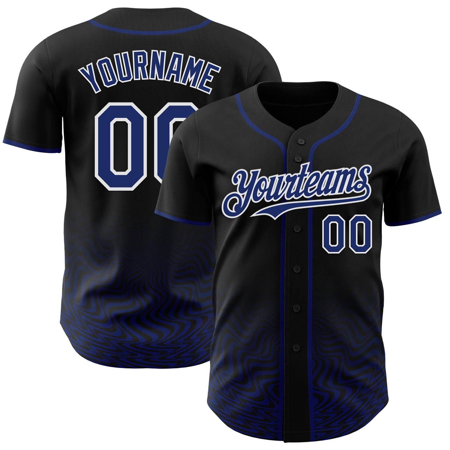 Custom Black Royal-White Fluid Wave Psychedelic Swirl Authentic Baseball Jersey