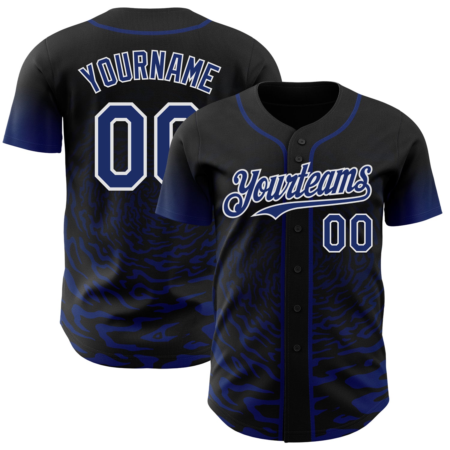 Custom Black Royal-White Fluid Wave Splatter Gradient Authentic Baseball Jersey