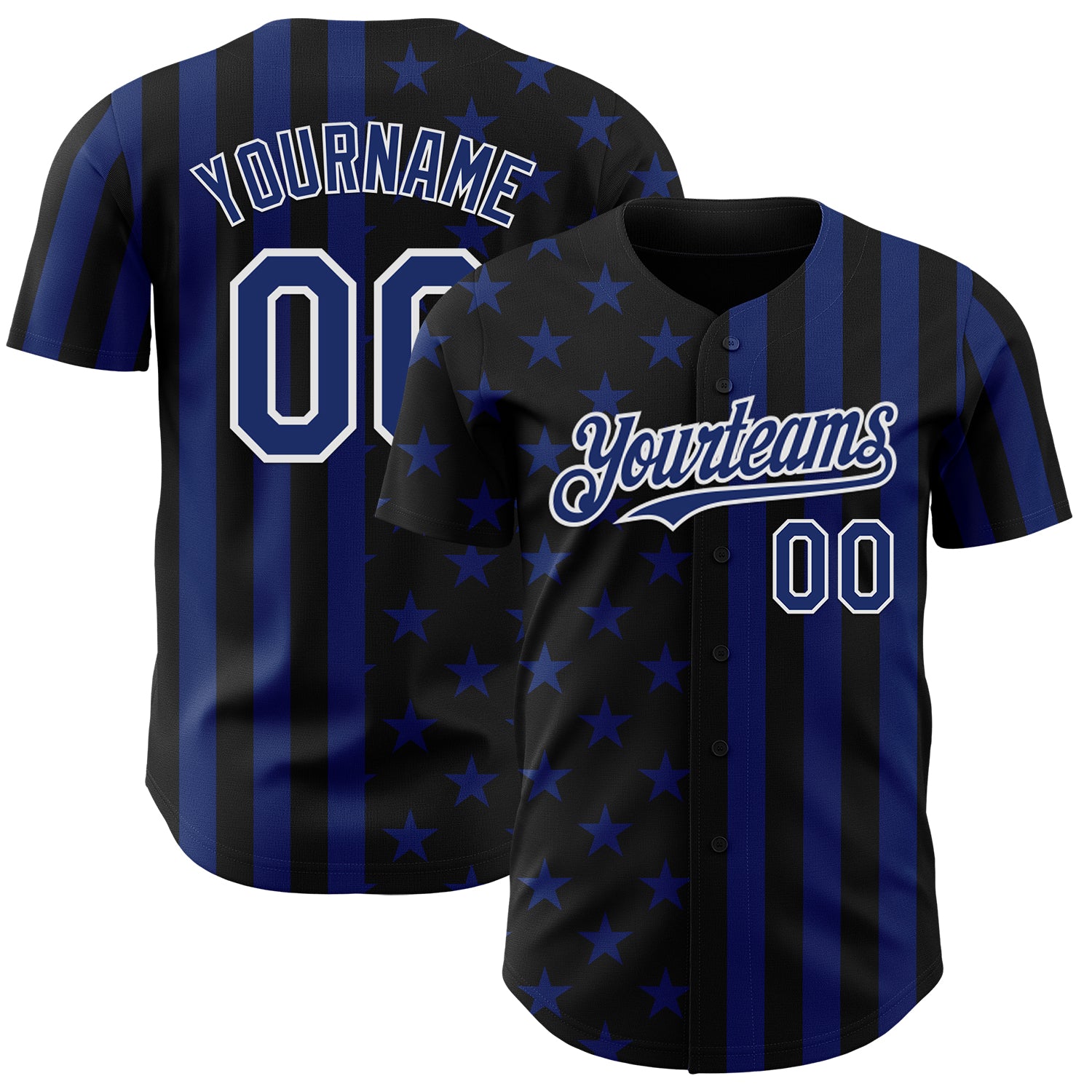 Custom Black Royal-White USA Flag Patriotic Split Stars and Stripes Authentic Baseball Jersey