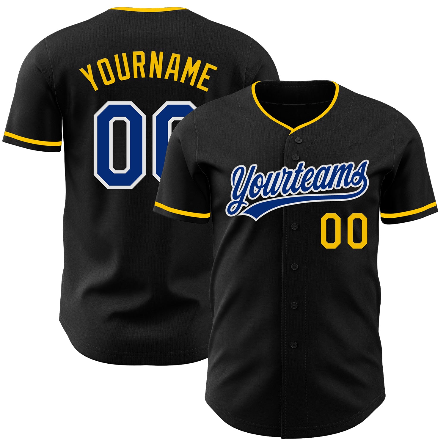 Custom Black Royal Yellow-White Authentic Baseball Jersey