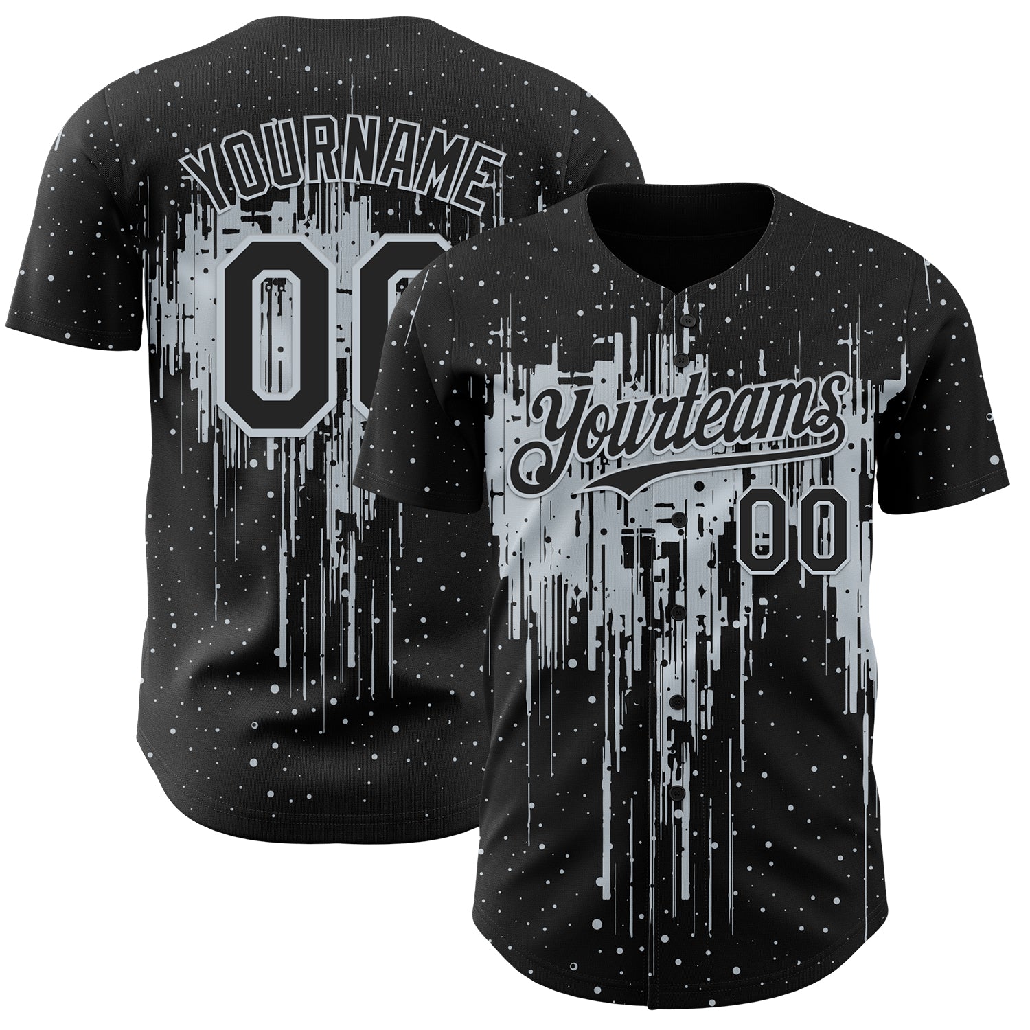Custom Black Silver 3D Pattern Design Dripping Splatter Paint Authentic Baseball Jersey