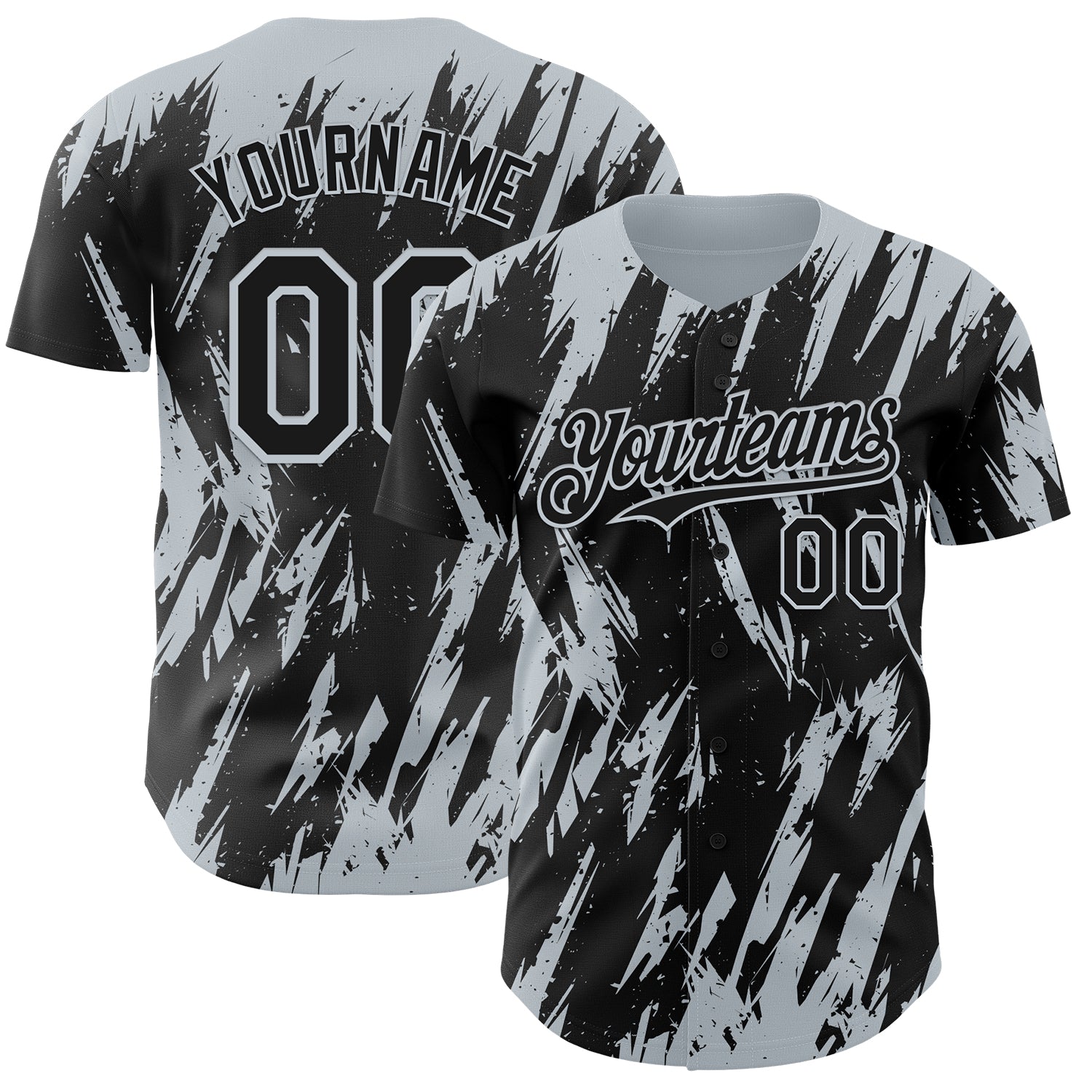 Custom Black Silver 3D Pattern Design Splatter Torn Sharp Brush Stroke Authentic Baseball Jersey