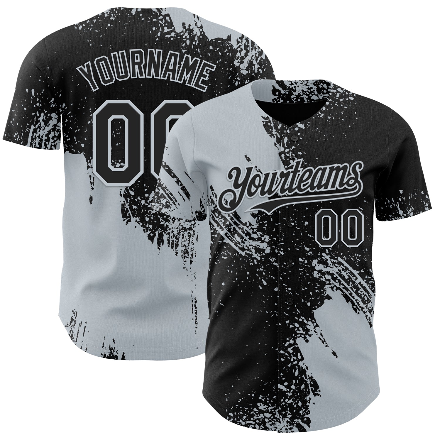 Custom Black-Silver Abstract Brush Stroke Authentic Baseball Jersey