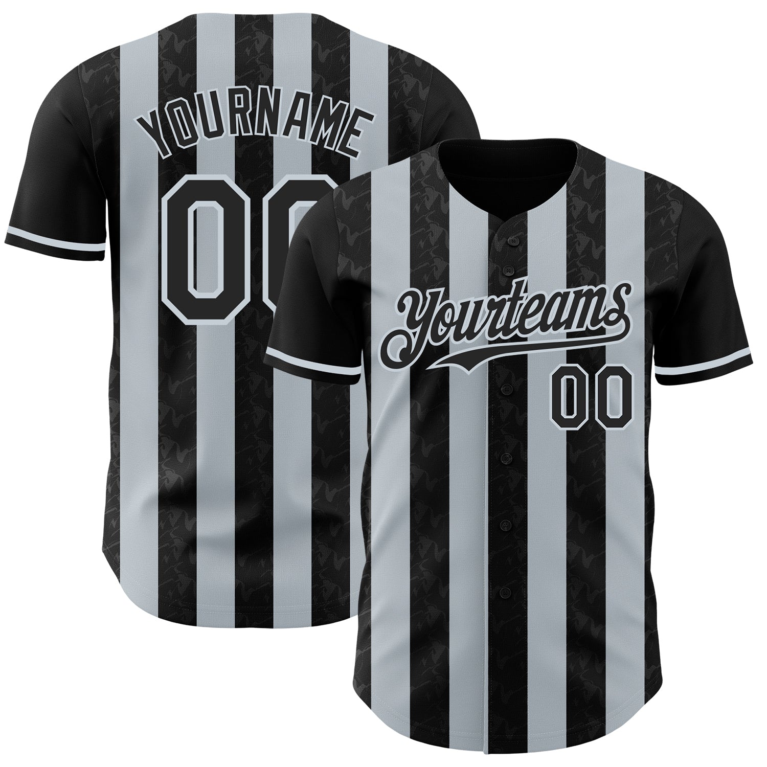 Custom Black-Silver Classic Vertical Stripe Fluid Liquid Texture Authentic Baseball Jersey