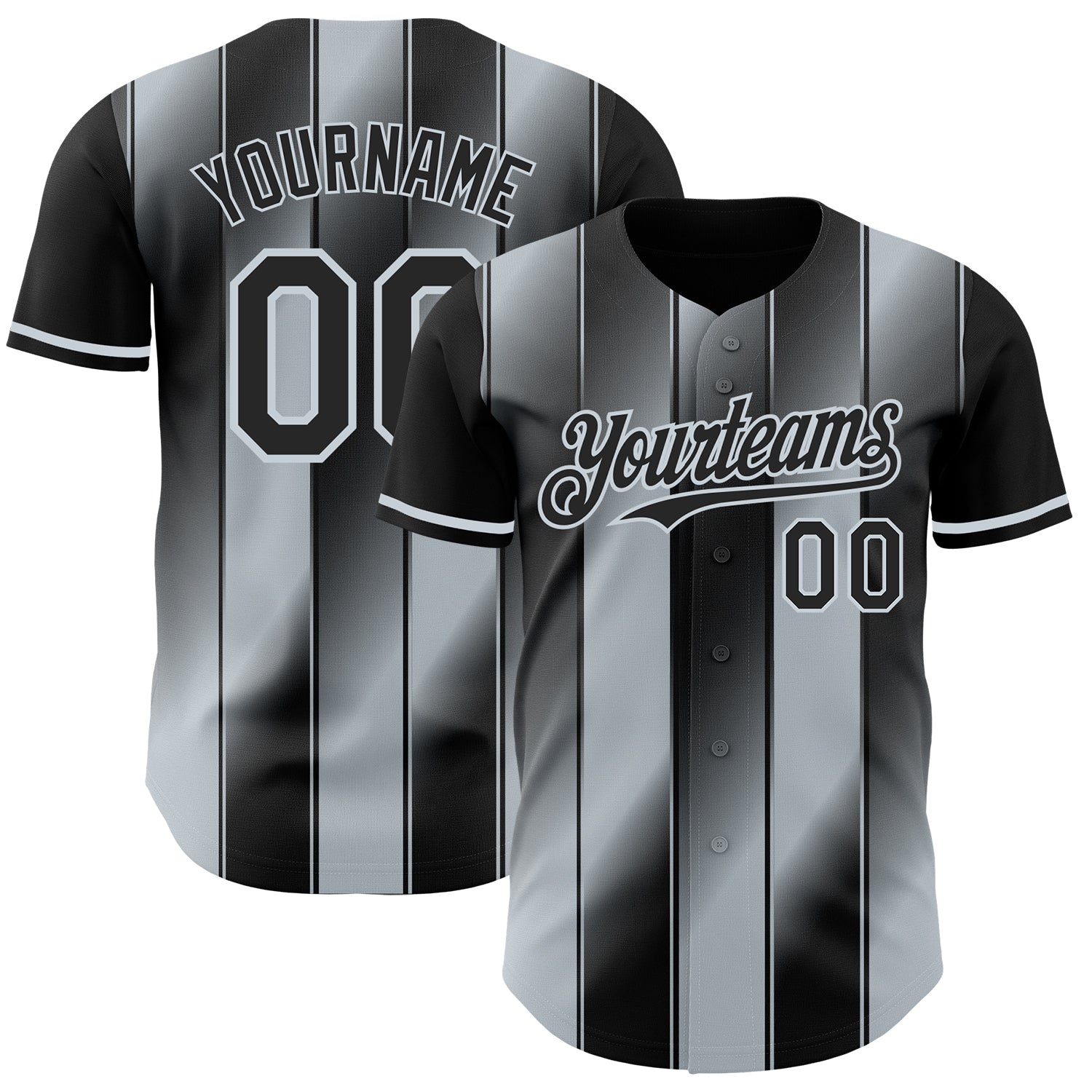 Custom Black-Silver Gradient Classic Vertical Stripe Authentic Baseball Jersey