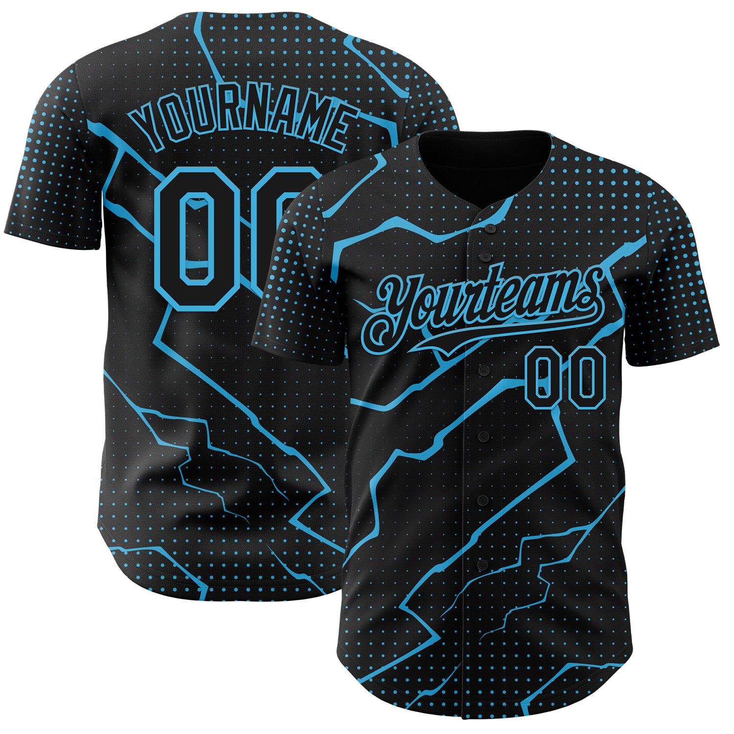 Custom Black Sky Blue 3D Pattern Design Lightning Polka Dot Authentic Baseball Jersey