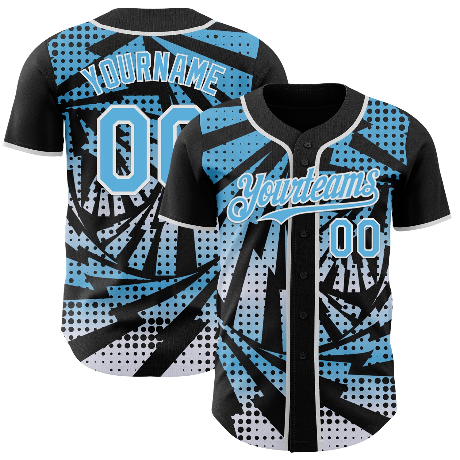 Custom Black Sky Blue-White Lightning Gradient Dot Authentic Baseball Jersey
