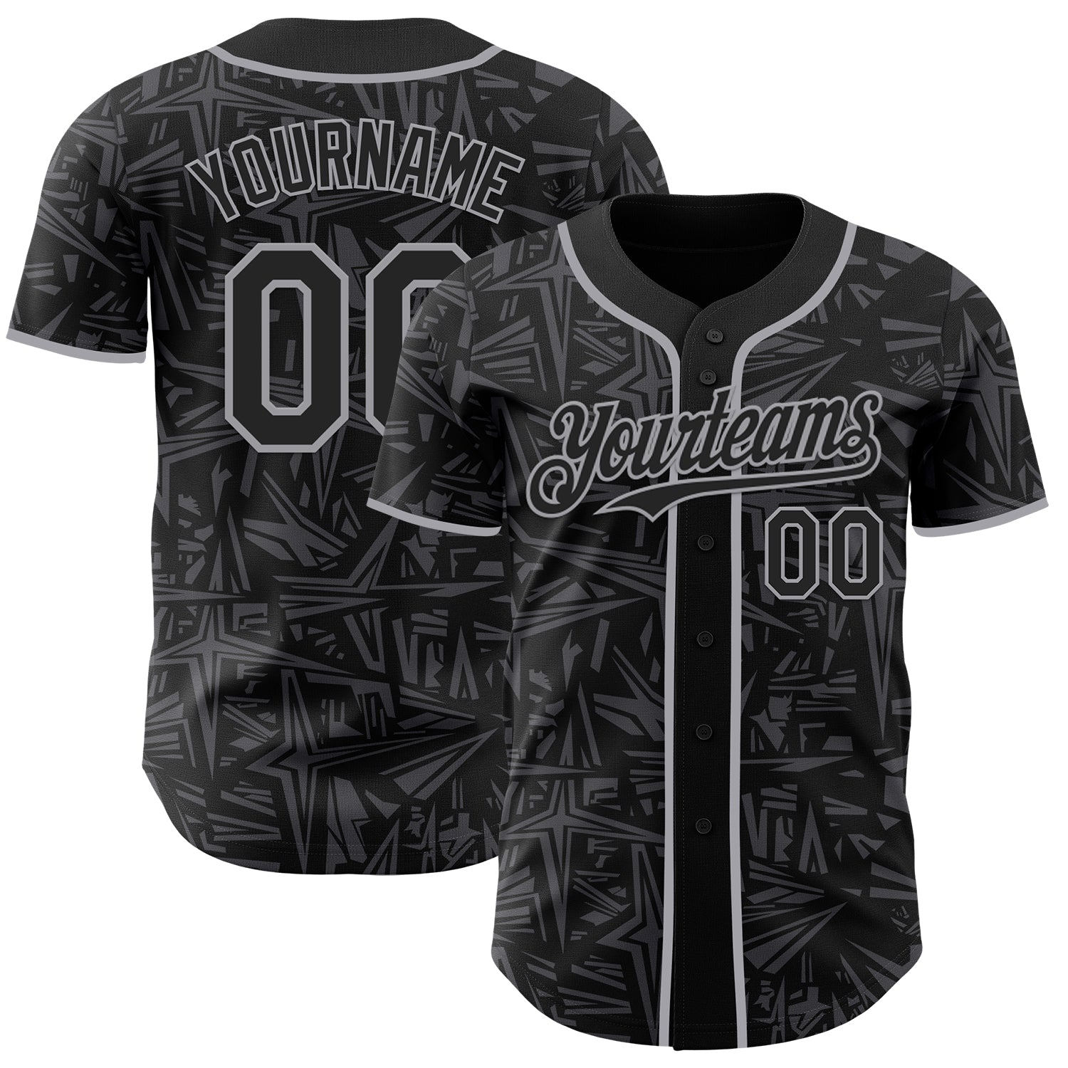 Custom Black Steel Gray-Gray Geometric Cyber Starburst Authentic Baseball Jersey