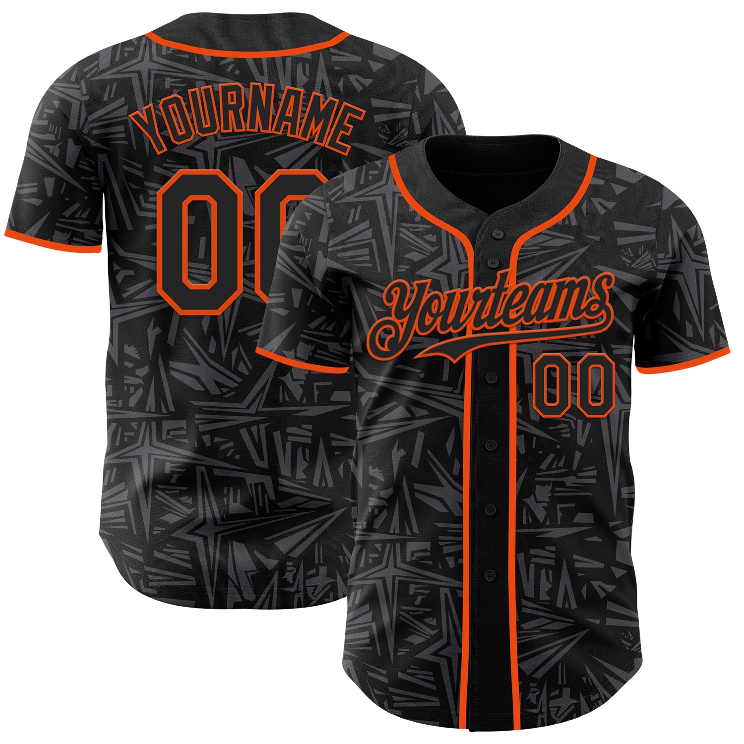 Custom Black Steel Gray-Orange Geometric Cyber Starburst Authentic Baseball Jersey