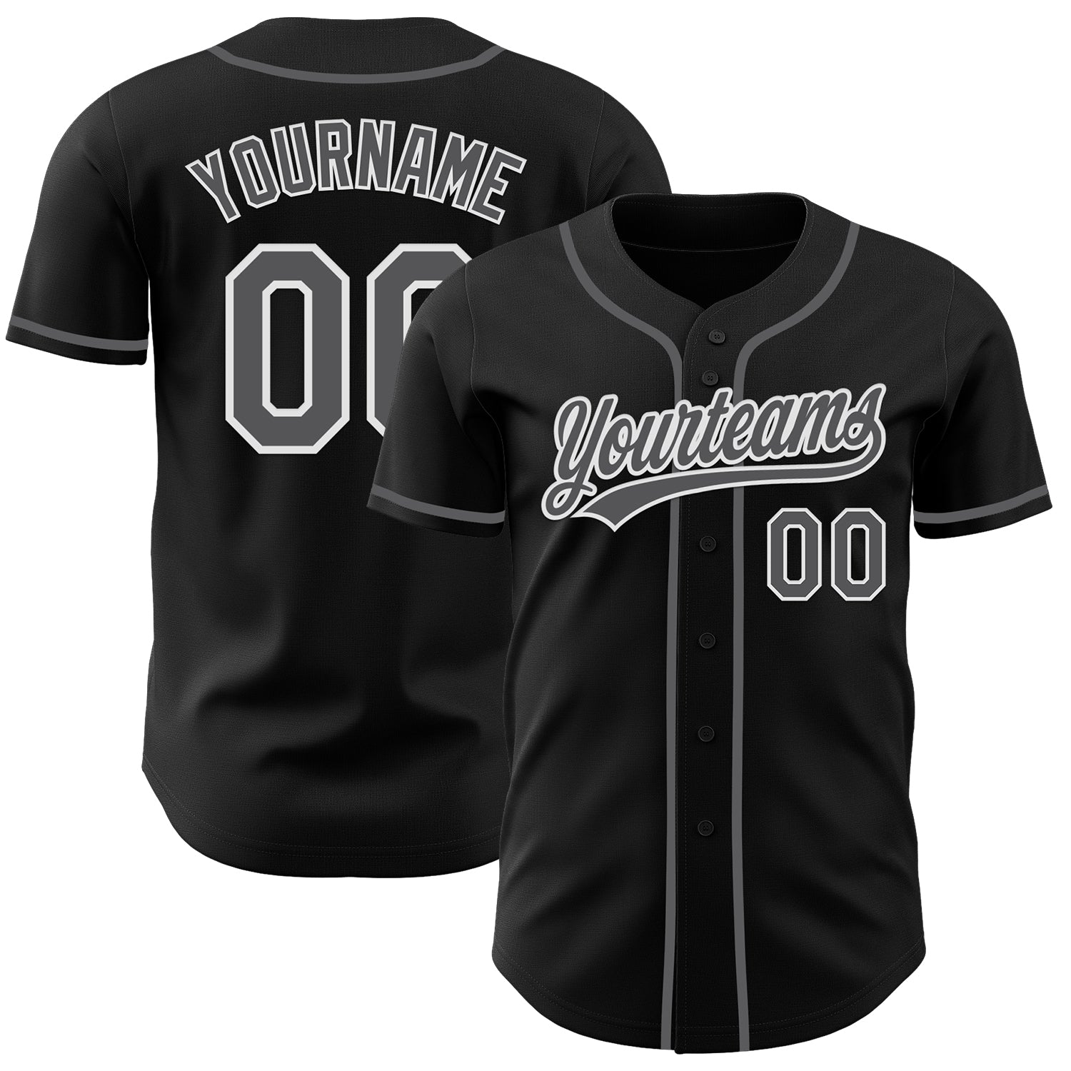 Custom Black Steel Gray-White Authentic Baseball Jersey
