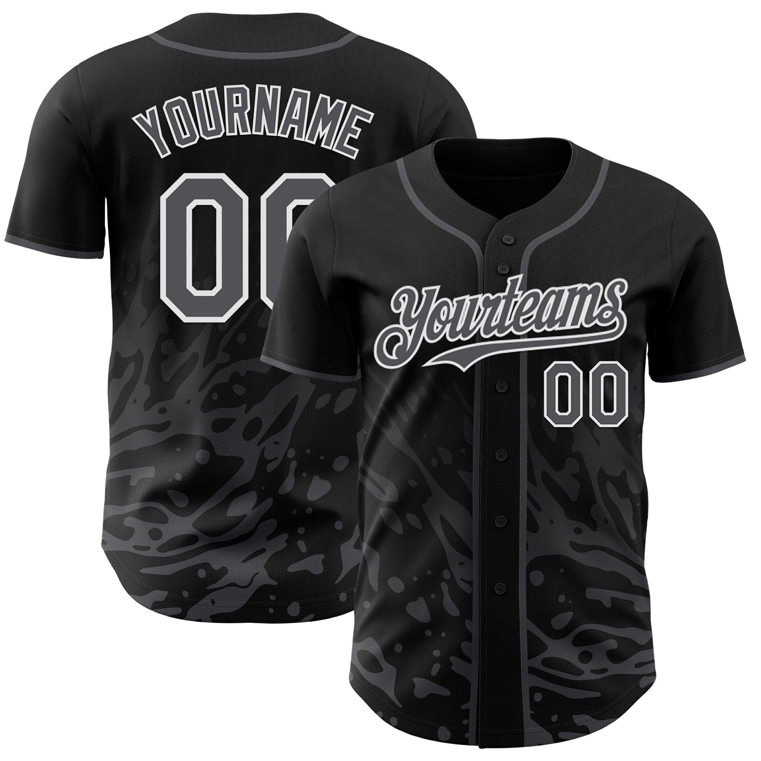 Custom Black Steel Gray-White Fluid Liquid Wave Splatter Authentic Baseball Jersey