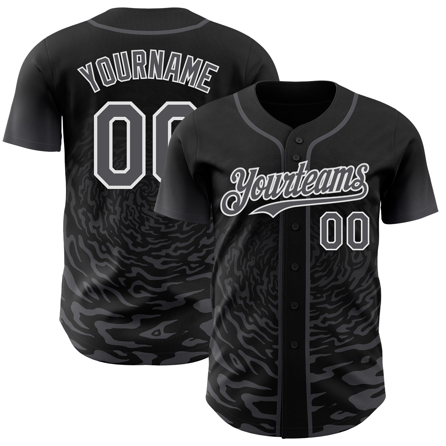 Custom Black Steel Gray-White Fluid Wave Splatter Gradient Authentic Baseball Jersey