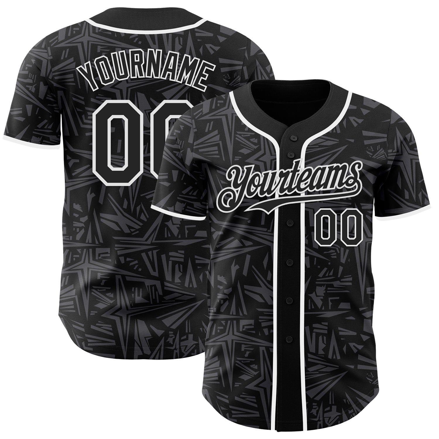 Custom Black Steel Gray-White Geometric Cyber Starburst Authentic Baseball Jersey