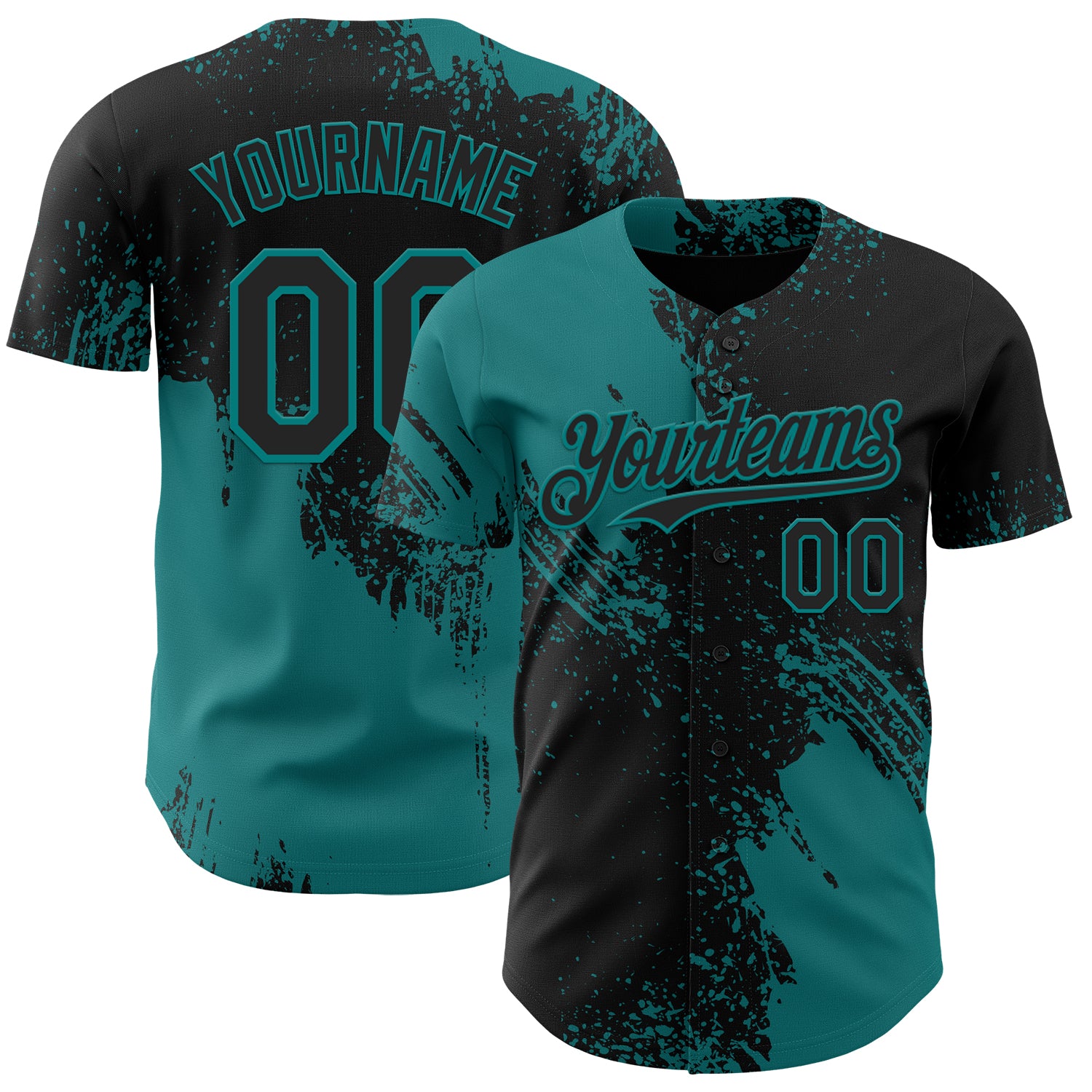 Custom Black-Teal Abstract Brush Stroke Authentic Baseball Jersey