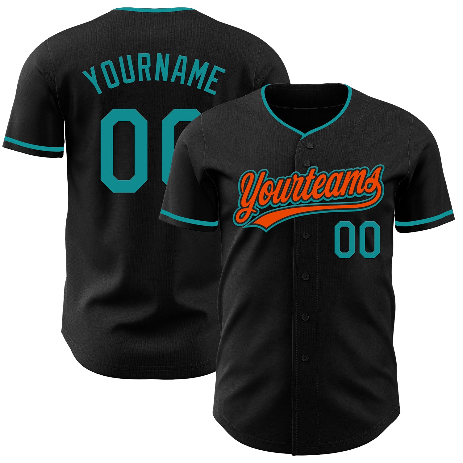 Custom Black Teal-Orange Authentic Baseball Jersey