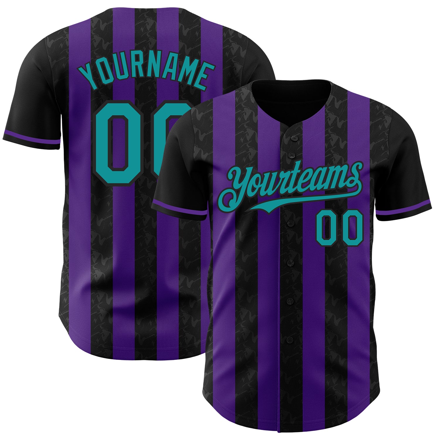 Custom Black Teal-Purple Classic Vertical Stripe Fluid Liquid Texture Authentic Baseball Jersey