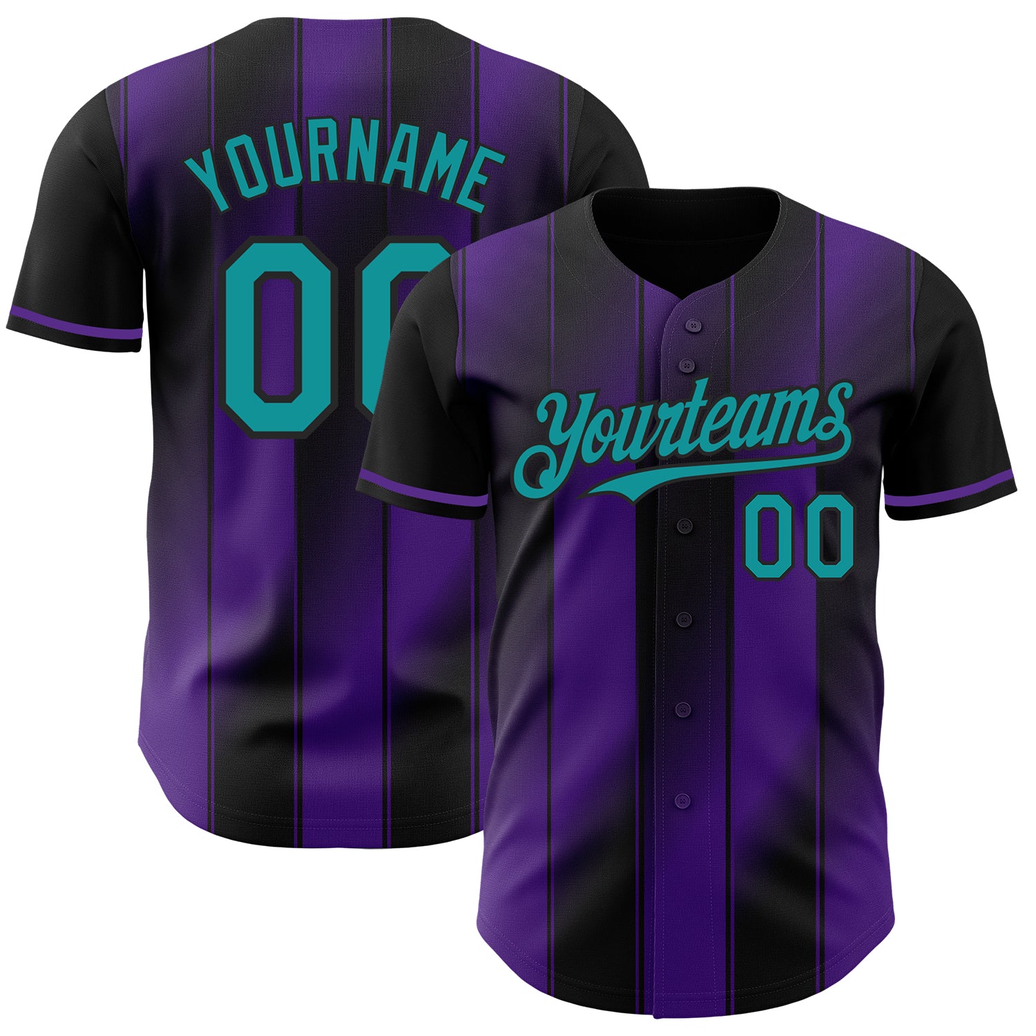 Custom Black Teal-Purple Gradient Classic Vertical Stripe Authentic Baseball Jersey