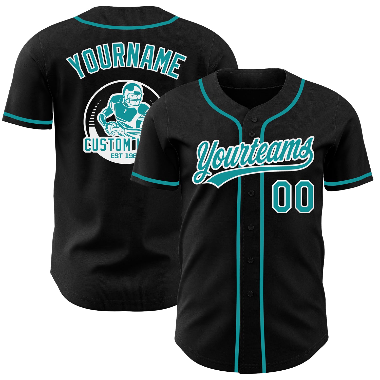 Custom Black Teal-White Authentic Baseball Jersey