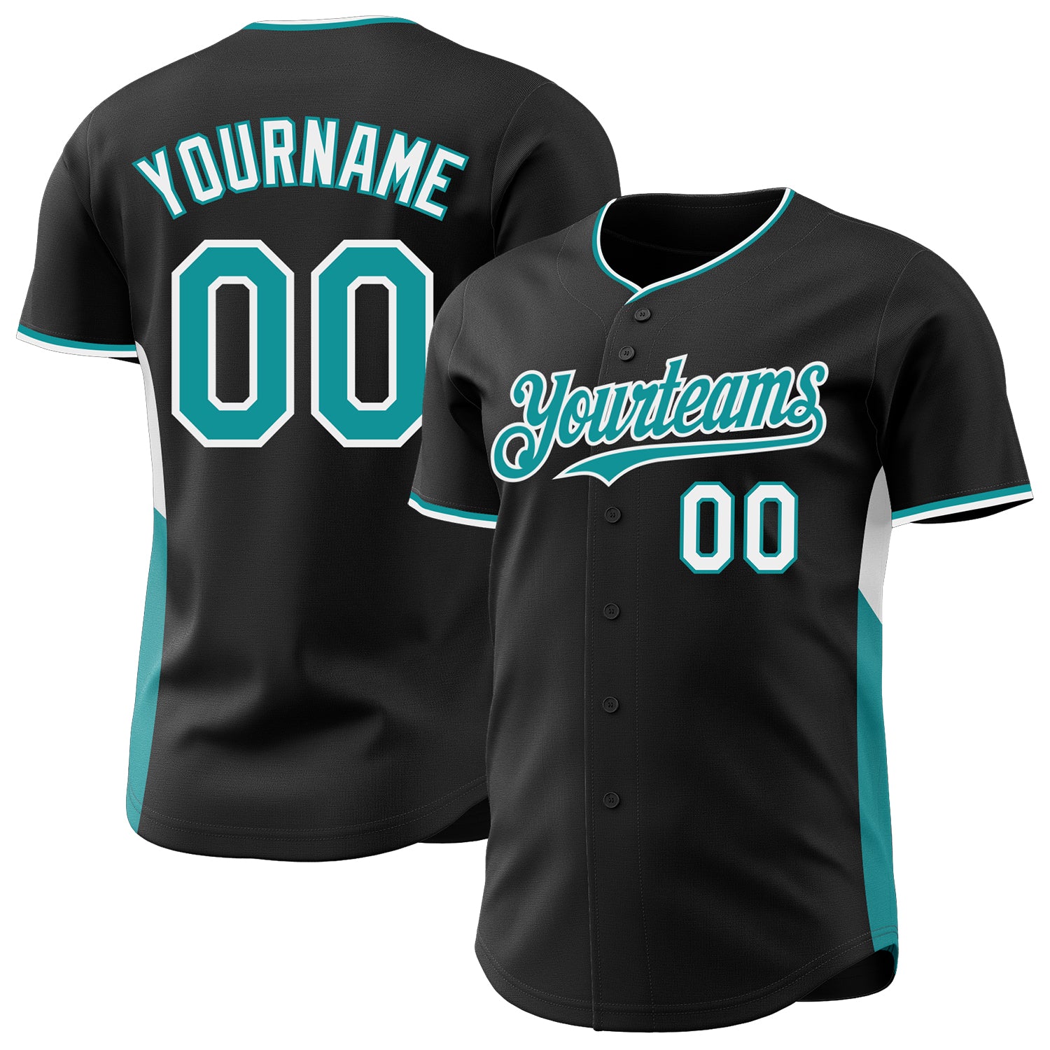 Custom Black Teal-White Classic Color Block Side Panel Stripe Authentic Baseball Jersey