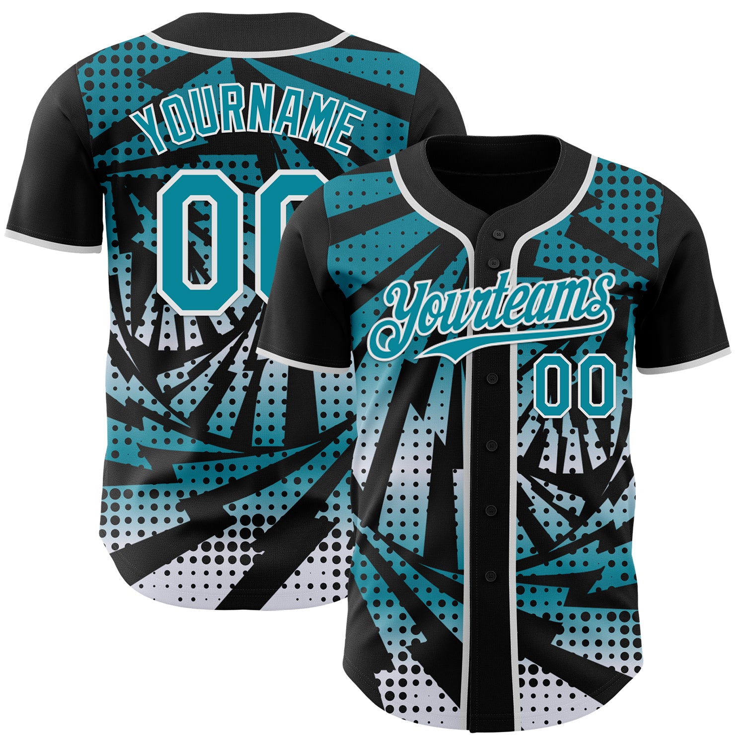 Custom Black Teal-White Lightning Gradient Dot Authentic Baseball Jersey