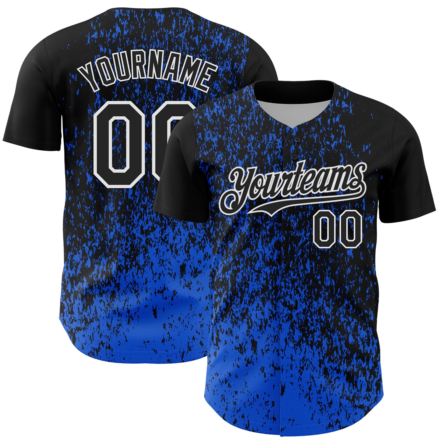 Custom Black Thunder Blue-White 3D Pattern Design Abstract Fragment Splatter Authentic Baseball Jersey