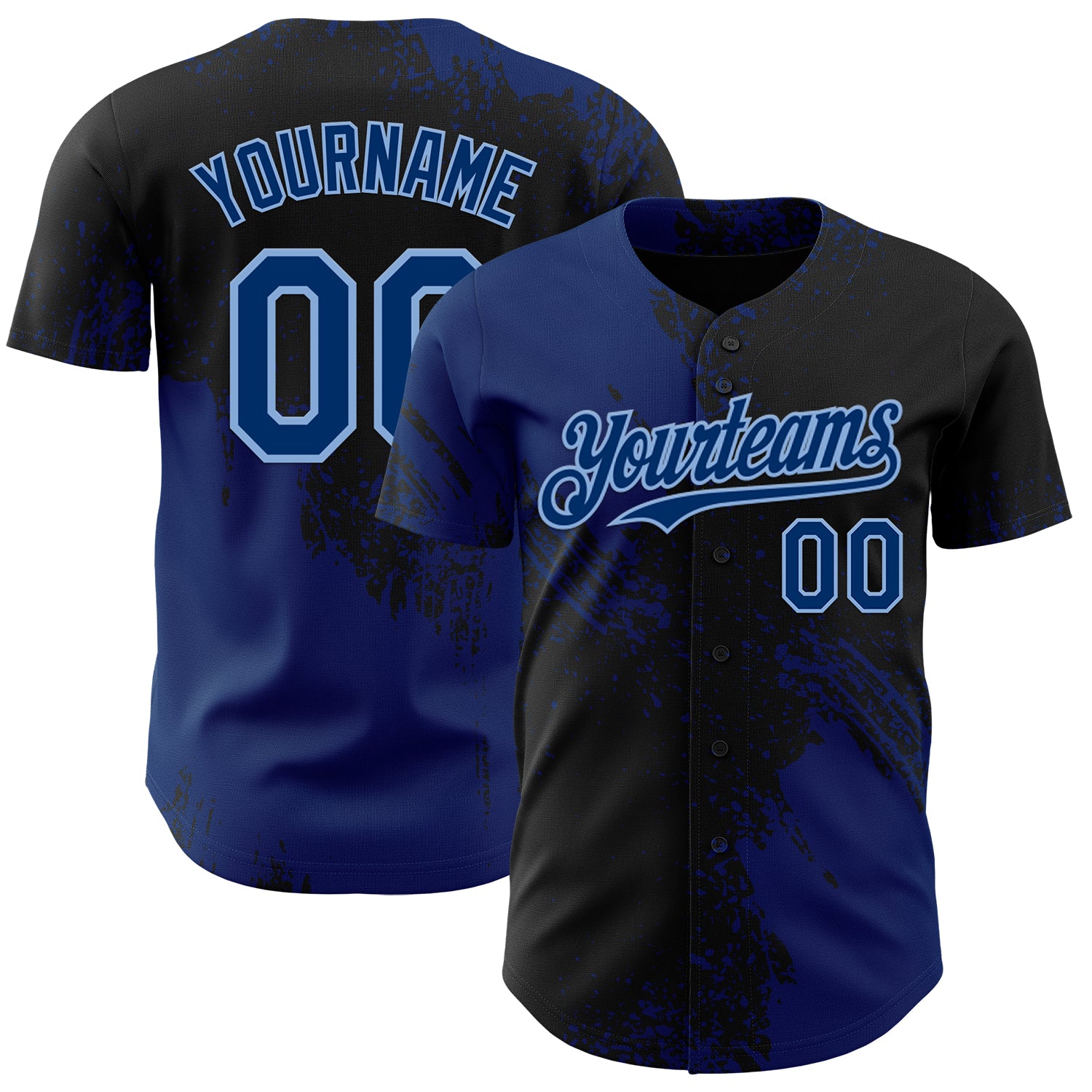 Custom Black US Navy Blue-Light Blue Abstract Brush Stroke Authentic Baseball Jersey