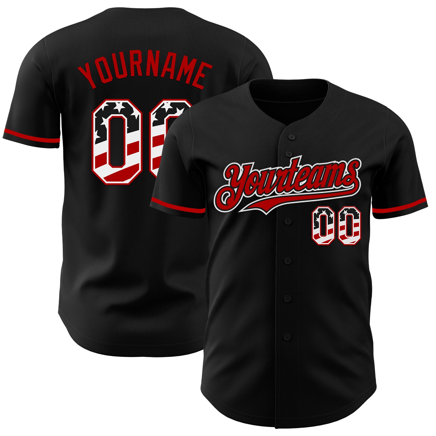 Custom Black USA Flag White-Red Authentic Baseball Jersey