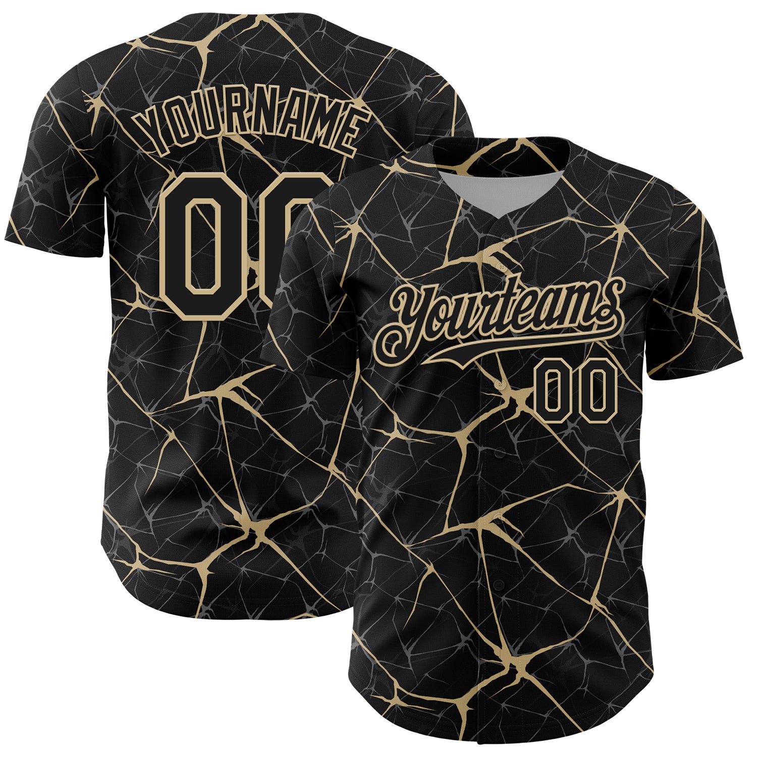 Custom Black Vegas Gold 3D Pattern Design Abstract Network Authentic Baseball Jersey