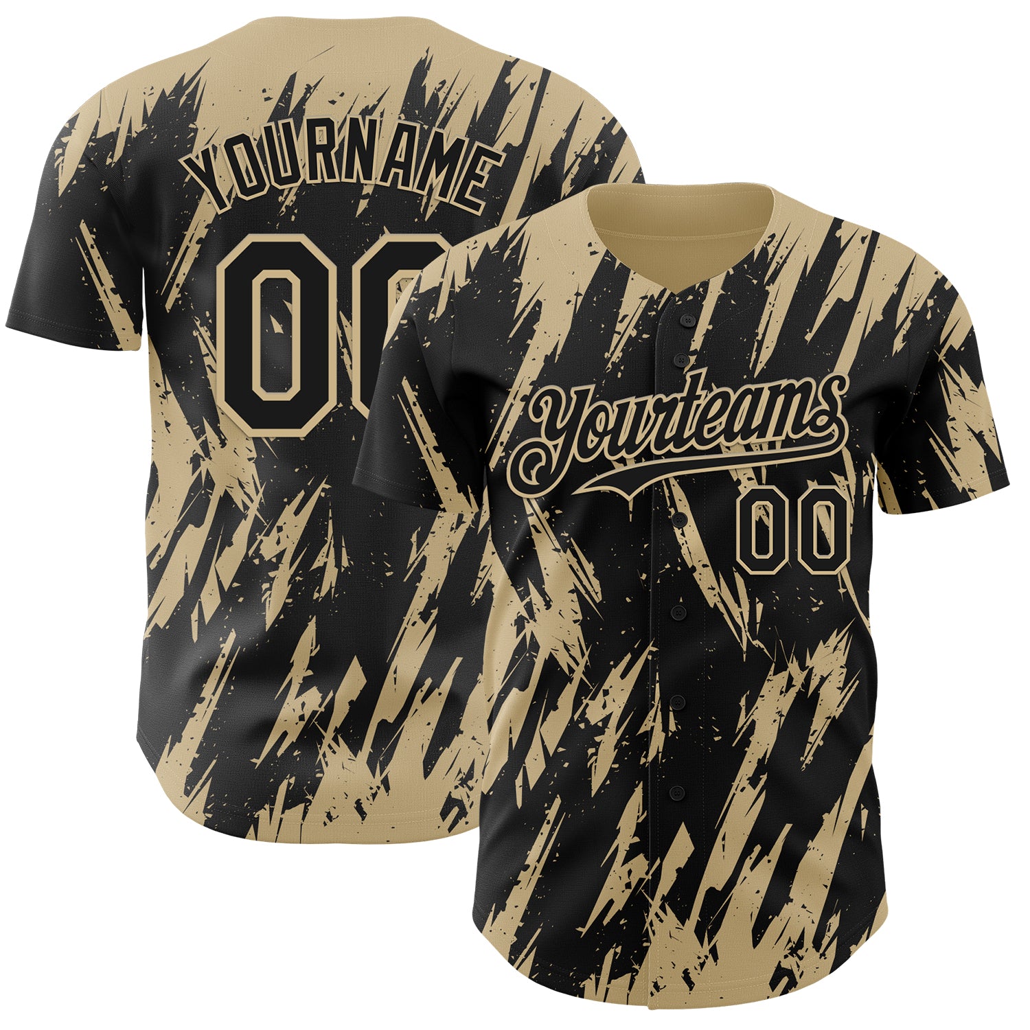 Custom Black Vegas Gold 3D Pattern Design Splatter Torn Sharp Brush Stroke Authentic Baseball Jersey