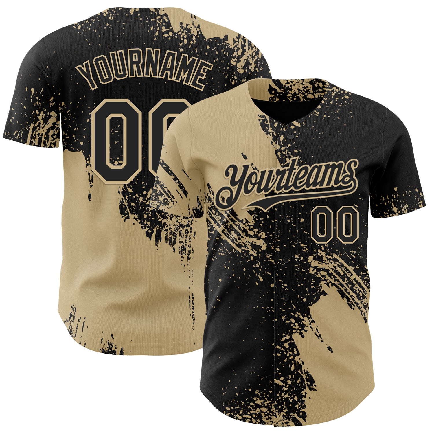 Custom Black-Vegas Gold Abstract Brush Stroke Authentic Baseball Jersey