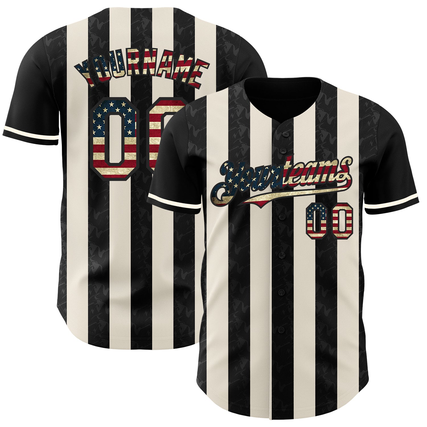 Custom Black Vintage USA Flag-Cream Classic Vertical Stripe Fluid Liquid Texture Authentic Baseball Jersey