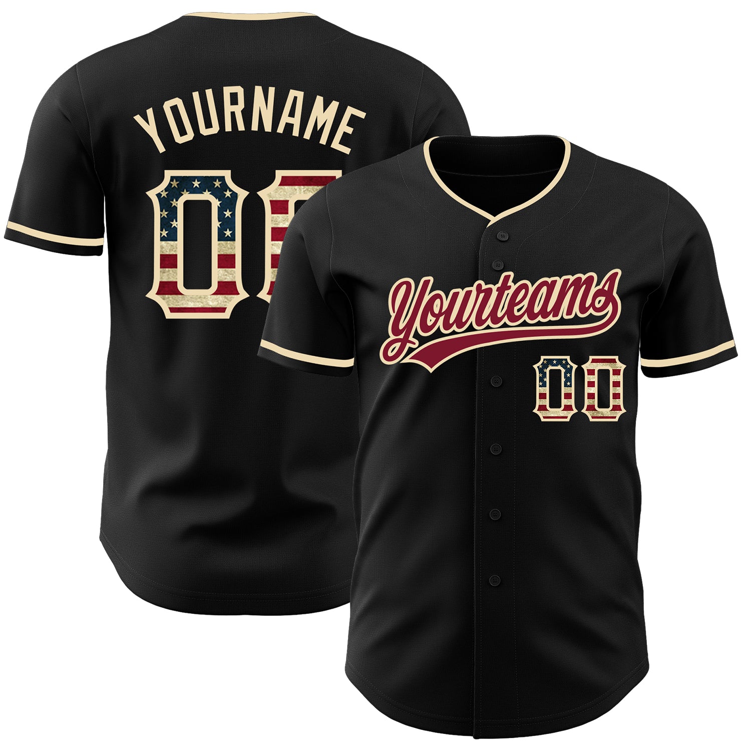 Custom Black Vintage USA Flag Cream-Crimson Authentic Baseball Jersey