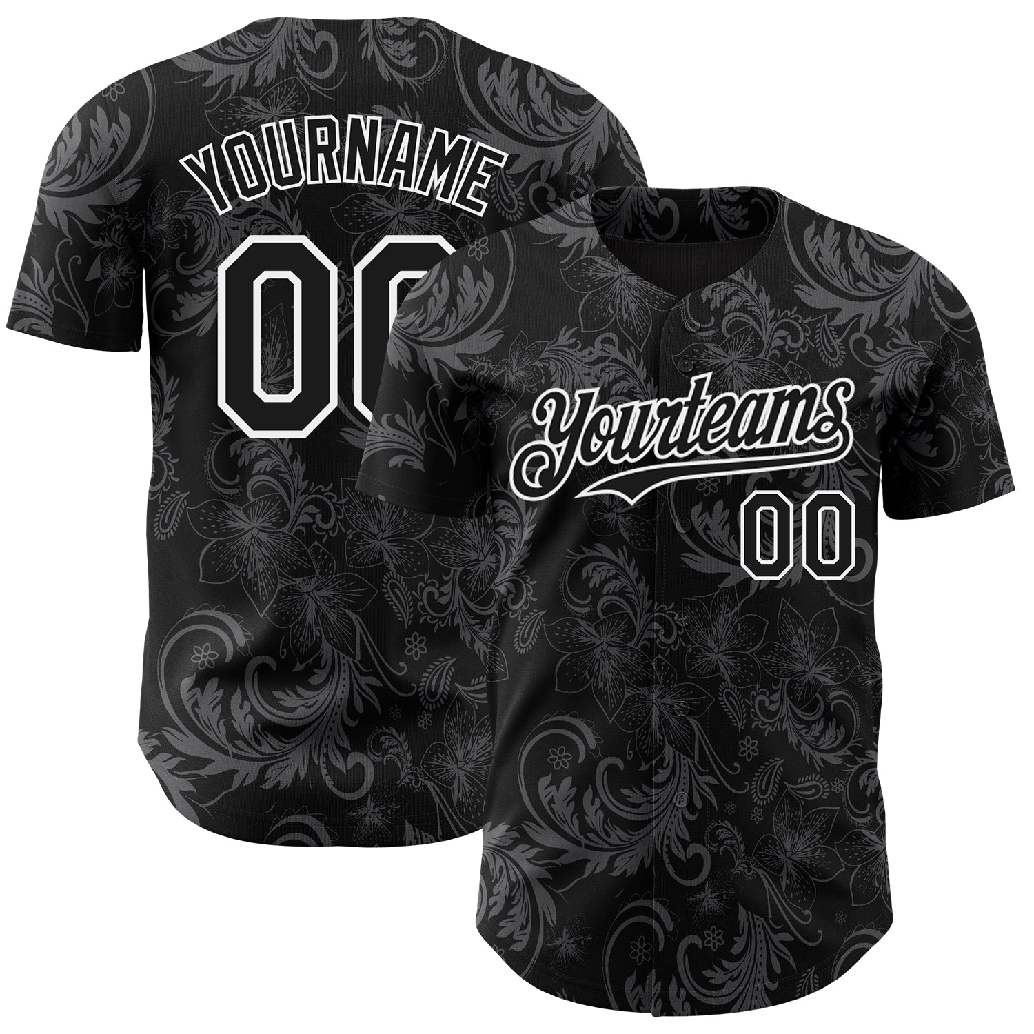 Custom Black White 3D Pattern Design Flower Authentic Baseball Jersey