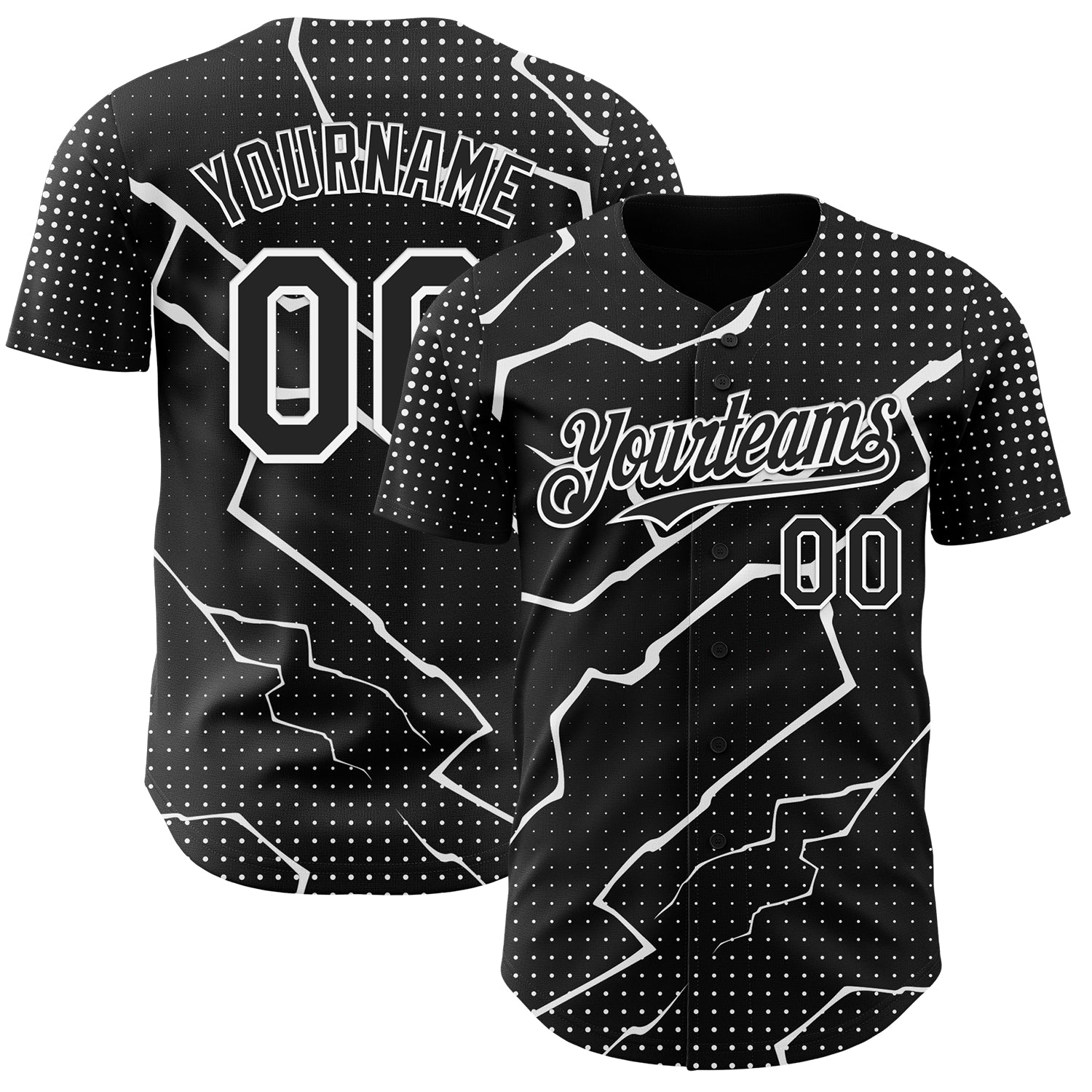 Custom Black White 3D Pattern Design Lightning Polka Dot Authentic Baseball Jersey